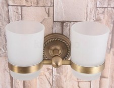 Antique Brass Wall Mounted Bathroom Toothbrush Holder With Double Glass Cups