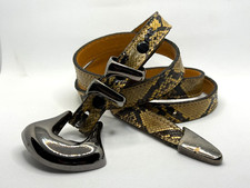 Vintage Apple Acc. of N.Y. Tan Black Snakeskin Belt Medium, Silver Buckle