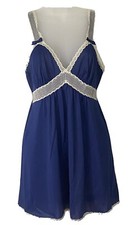 Vintage Vanity Fair Short Nightgown Slip Navy Blue Nylon Size 34