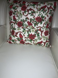 Christmas Poinsettia Cardinal Pillow Cover Red Green Gold