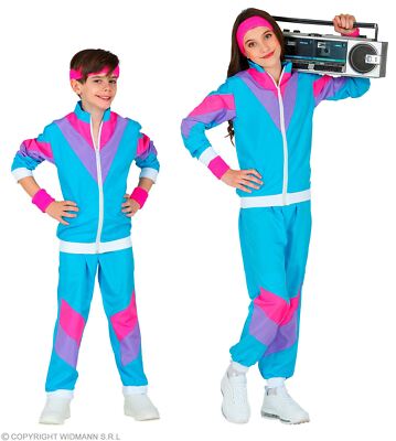 80 er Jahre Trainingsanzug  Kinder - Jogginganzug - Blau - 116 - 164 cm 80ties