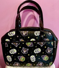 Sourpuss  Halloween Skull Witch Cat Rockabilly Black Vinyl Bowling Style Purse