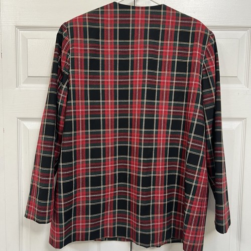 Y2K Red Green Tartan Plaid Classic Blazer Size 16 Jacket - Picture 6 of 11