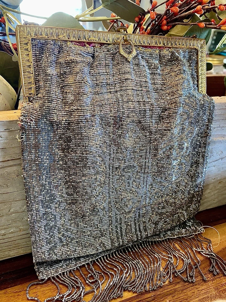 Винтажная Редкая Французская Стальная Вырезанная Микро Бисером 1920-е Арт Деко Сумка - Изображение 2 из 4