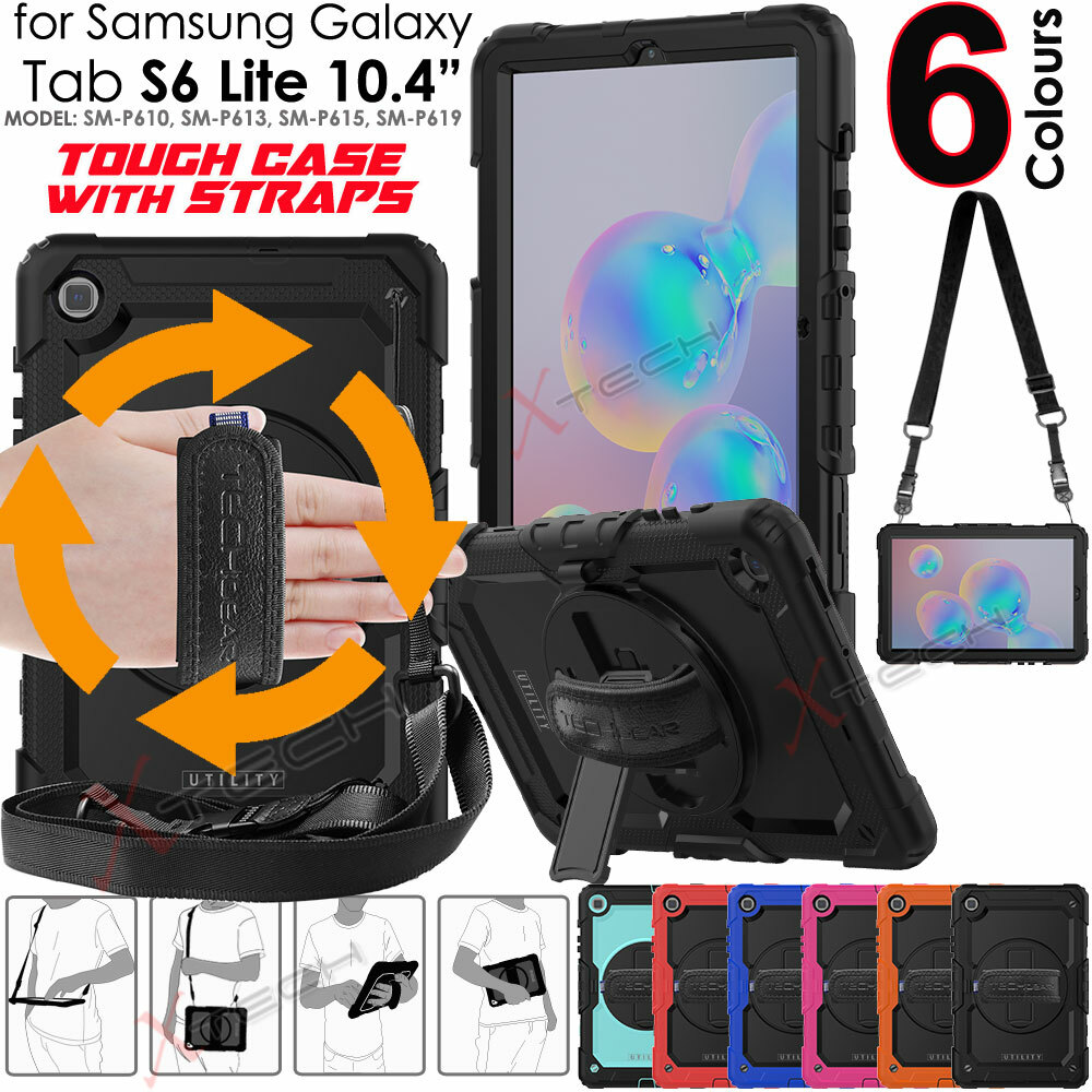 For Samsung Tab S6 Lite P610 P620 Tough Rugged Hand Shoulder Strap Stand  Case