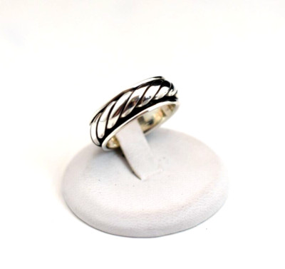 925 Sterling Silver Spinner Ring Worry Fidget Wedding Band Rope Design Spinning