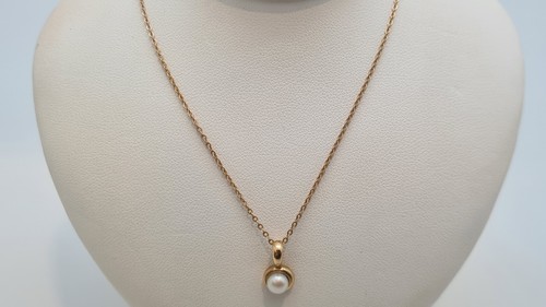 Collier En Or Jaune 18 Carats Avec Perle Naturelle - Poids 2,52g, Neuf Avec étiquettes