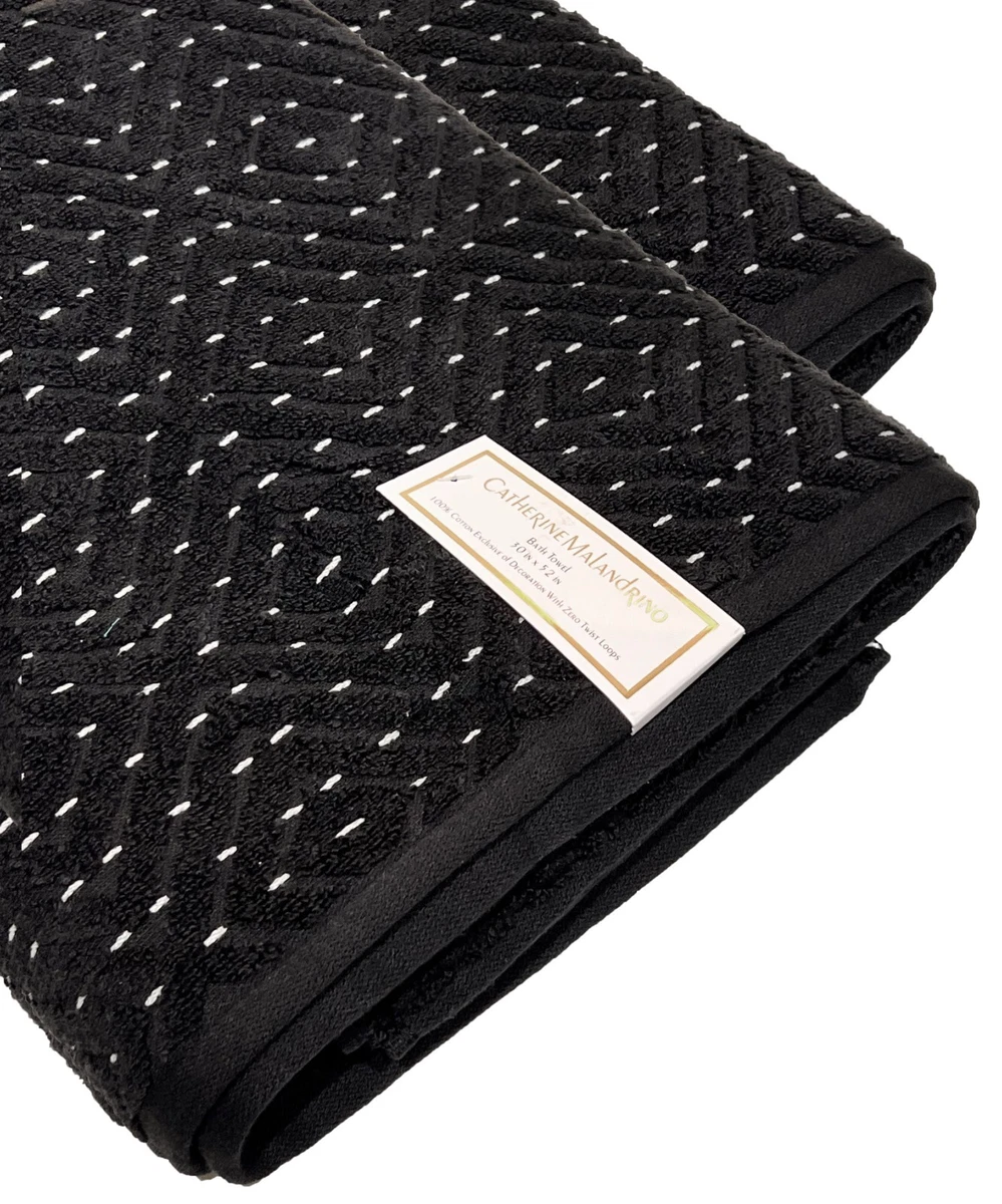 9 PC CATHERINE MALANDRINO Wash Hand Bath Towels Raised Diamond