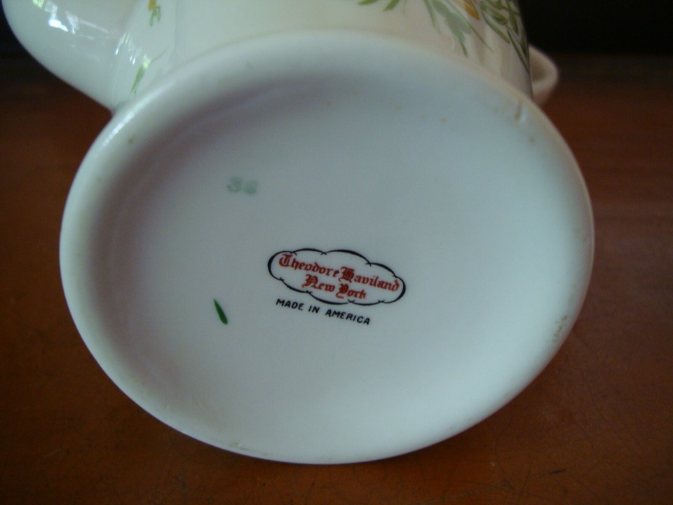 THEODORE HAVILAND COFFEE TEA POT, GREEN YELLOW FLOWERS, PERFECT