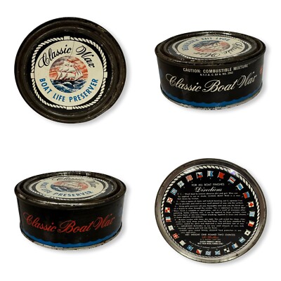 Classic Boat Wax Tin Nautical Advertising Rare Midcentury Vintage Life Preserver