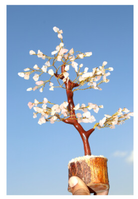 75+ Rose Quartz Gemstones Golden Branches Bonsai Decor Tree GW GW