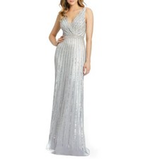 Mac Duggal 5219 Beaded Gown Sz 12 Platinum Mrsp $598