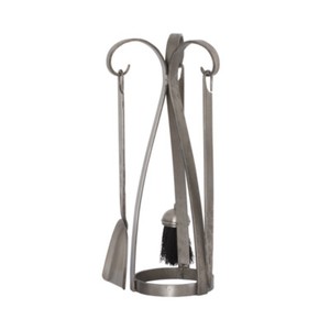 Contemporary Silver Grey Curved Fireplace Metal 3 Piece Tool