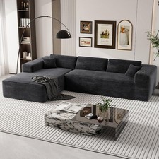 3-seater L-shaped Modular Sofa Black Corduroy Right Chaise Lounge Chair Couch