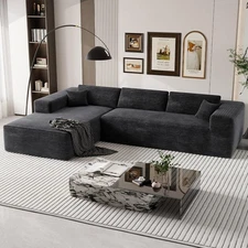 3-seater L-shaped Modular Sofa Black Corduroy Right Chaise Lounge Chair Couch