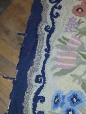 Hand Hooked Floral Area Rug with Blue Background and Blue Border Design