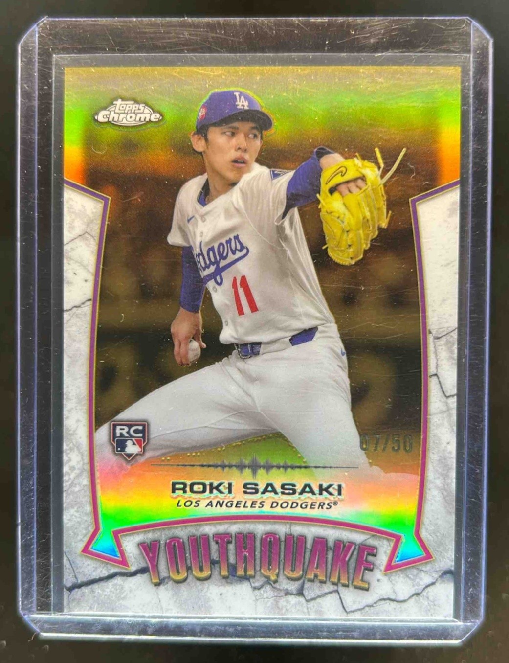 2025 Topps Chrome Roki Sasaki YouthQuake RC Gold Refractor Rookie #7/50 Dodgers