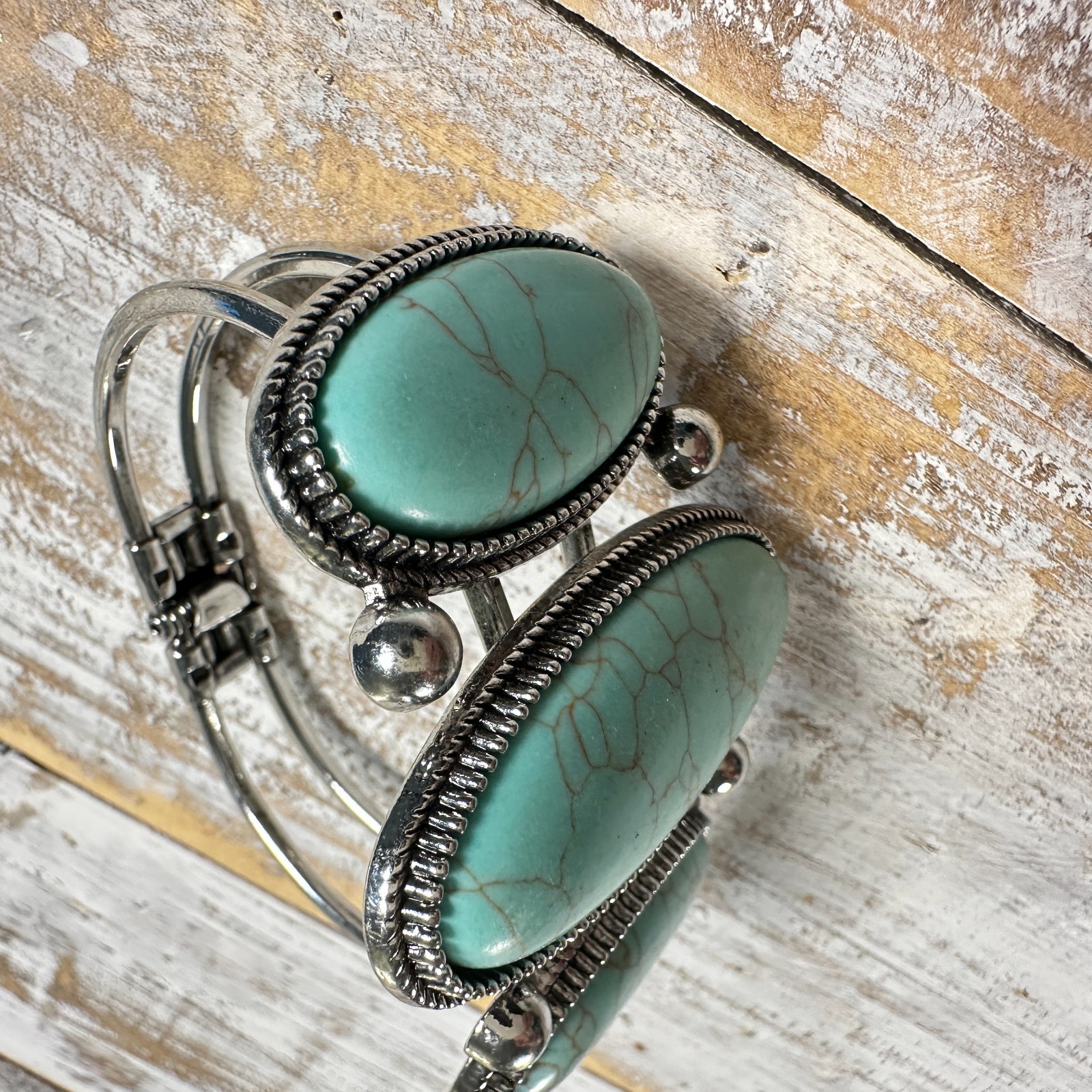 Plunder Turquoise Hinged Bangle Statement Bracelet - image 6