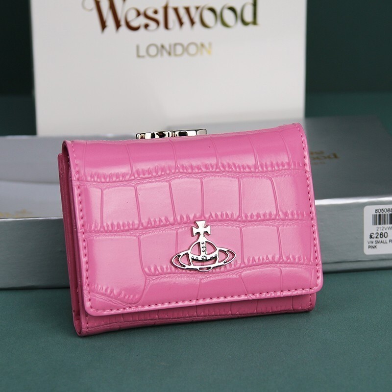 Vivienne Westwood Tri-fold wallet Embossed leather orb Pink 43591