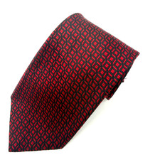 Tom James Silk Tie Mens Red Black Geometric Cube Box Pattern Made in USA Necktie