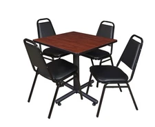 Regency Kobe 30 in. Square XBase Breakroom Table 4 Restaurant Stack Chairs Black