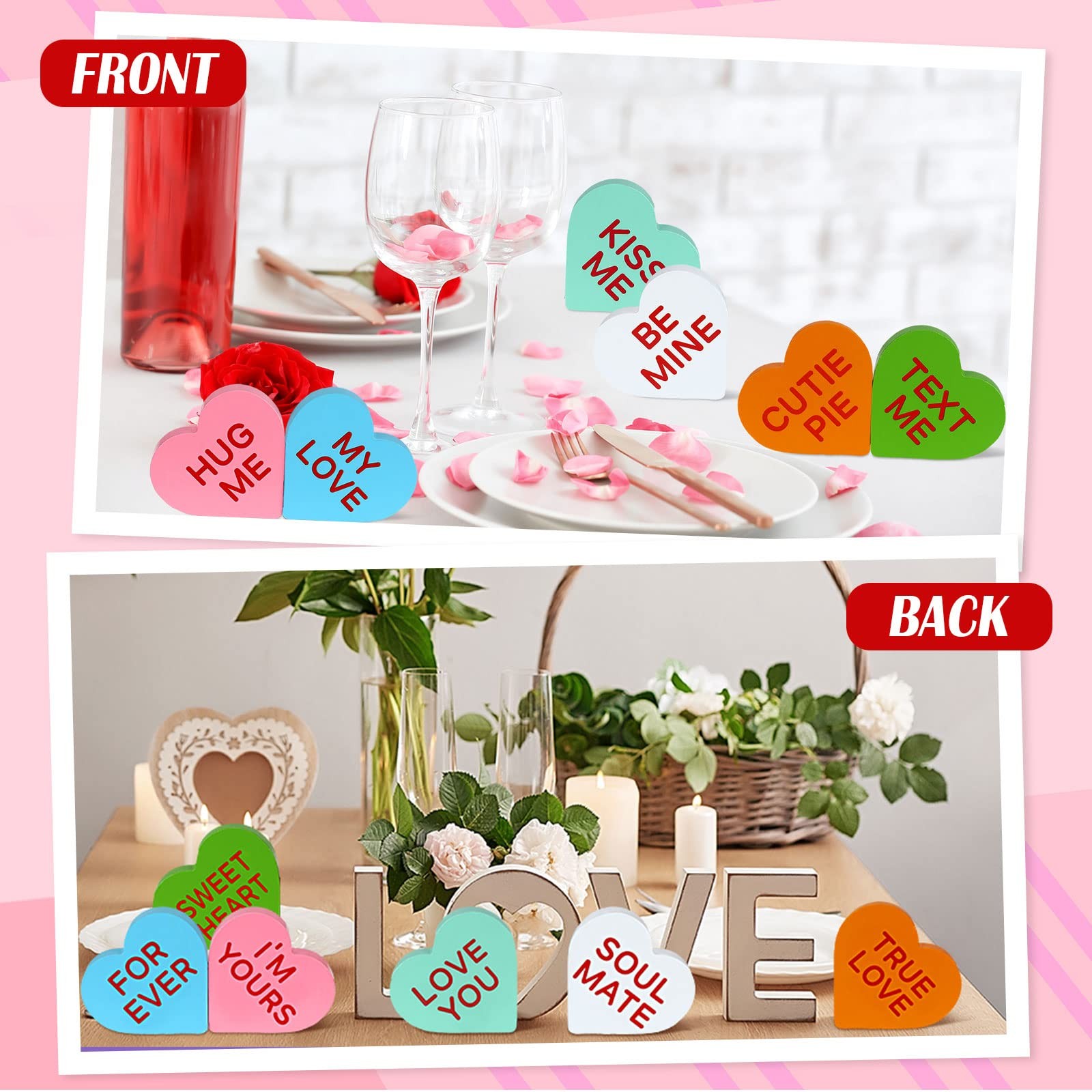 8 Pcs Valentine's Decor Conversation Hearts Candy Heart Table Decorations Sig... thumbnail 5