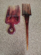 Vintage Hair Picks Comb Plastic Tortoise Shell Brown Amber USED
