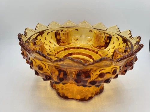Vintage Fenton Amber Hobnail Glass Pedestal Bowl 5 Candle Holder