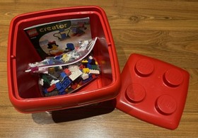 COMPLETE 4103 Lego Creator Basic Set Bricks 200 Pieces Red Bucket Case CLEANED