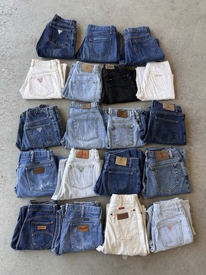 Lot Of 19 Vintage Jeans Guess Lee CK Wrangler Womens Denim Small Waisted 80s 90s
