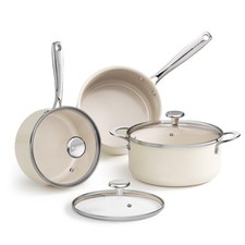 Redchef Stock Pot Set with Lid 5Qt, Ceramic Saucepan 6pc Set, Beige