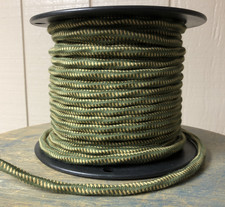 16 Gauge Green/Yellow Cloth Covered 3-Wire Overbraid Cord, Vintage Lights, Fans