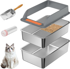 Stainless Steel Sifting Litter Box with Lid, Large Sifting Cat Litter Box for Pi