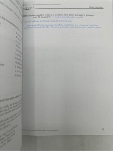 Abeka A Beka World Literature 4th ed Teacher Quiz Test Key 10th grade - Picture 6 of 12