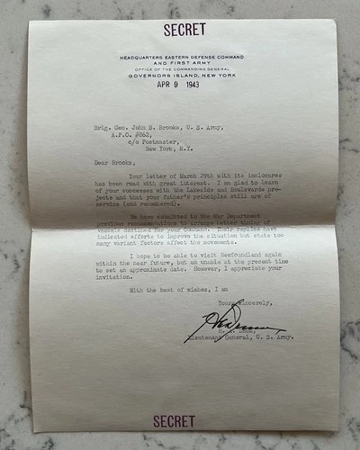 WW2 GENERAL HA HUGH ALOYSIUS DRUM SIGNED LETTER TLS AUTOGRAPH 4/9/1943