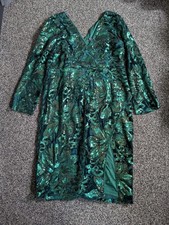Boohoo Plus Velvet Sequins Dress Size 20 Green Demask Wrap Midi