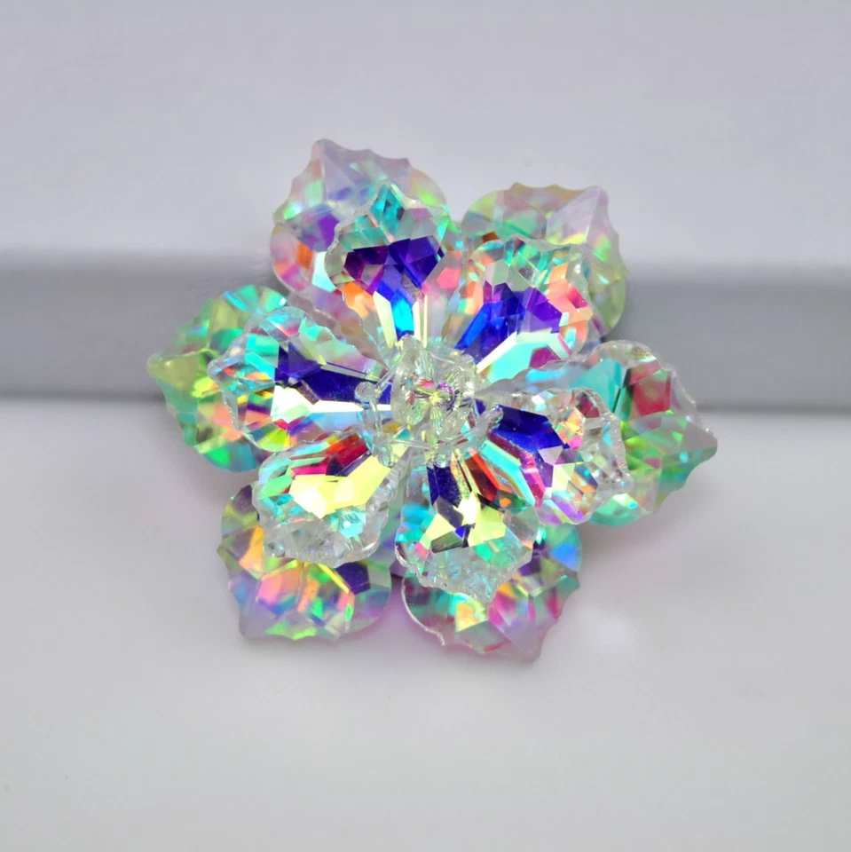 Broches de flores de estrás de cristal blanco broche de aurora boreal prendedor regalo Foto 2 de 4