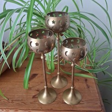 vintage brass tea light candle holders Trio tall elegant star & Moon Celestial
