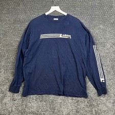 Vintage Adidas Long Sleeve Graphic T-Shirt Men's Navy Crew Neck Classic - Large