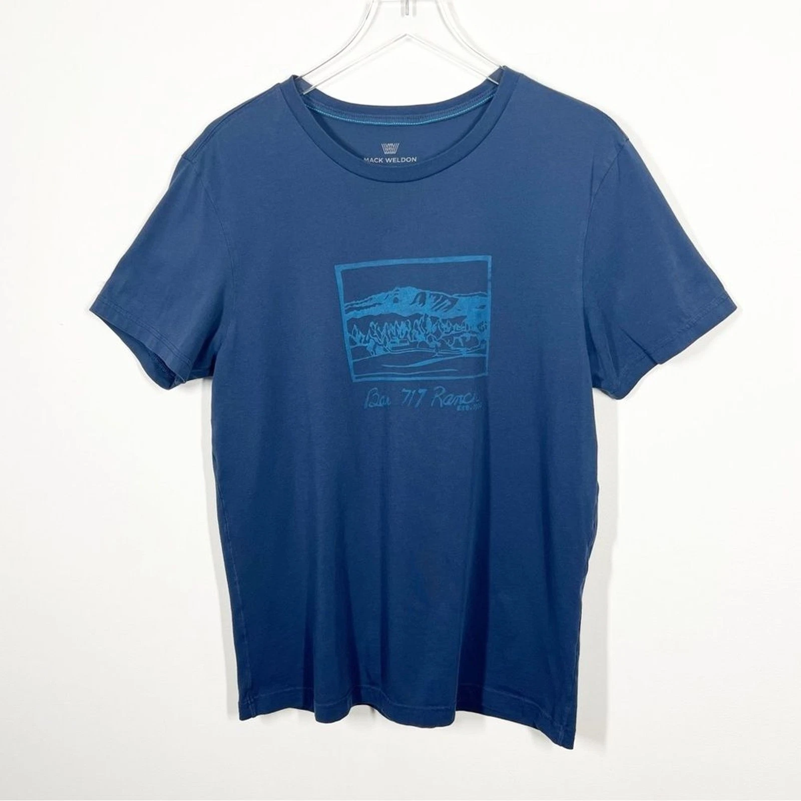 Mack Weldon Men's Size Large Blue Bar 717 Ranch Pima Cotton Graphic T-Shirt