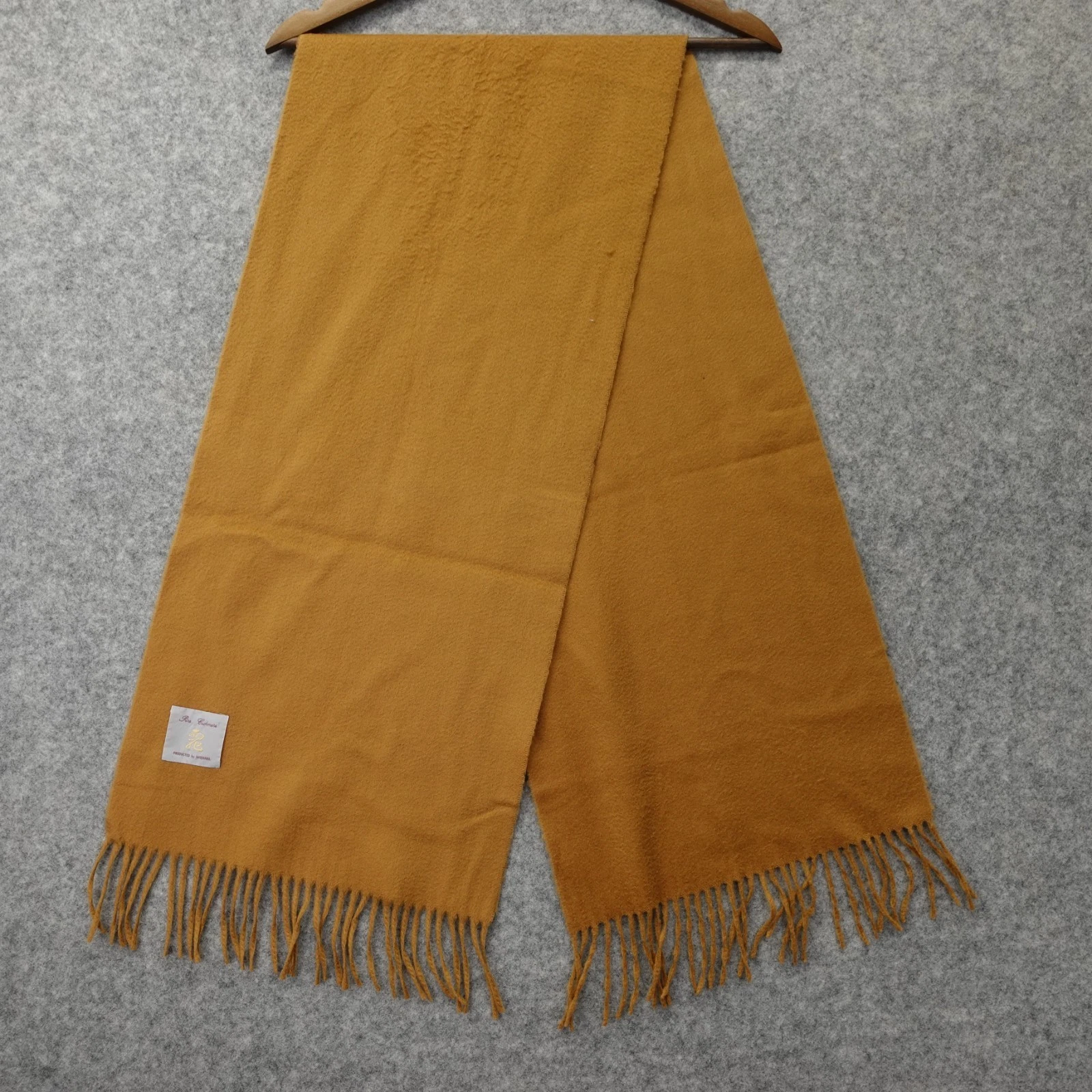 Pure Cashmere Scarf Camel Tan Winter Fringe Solid Muffler Luxury MAEHARA 12x60