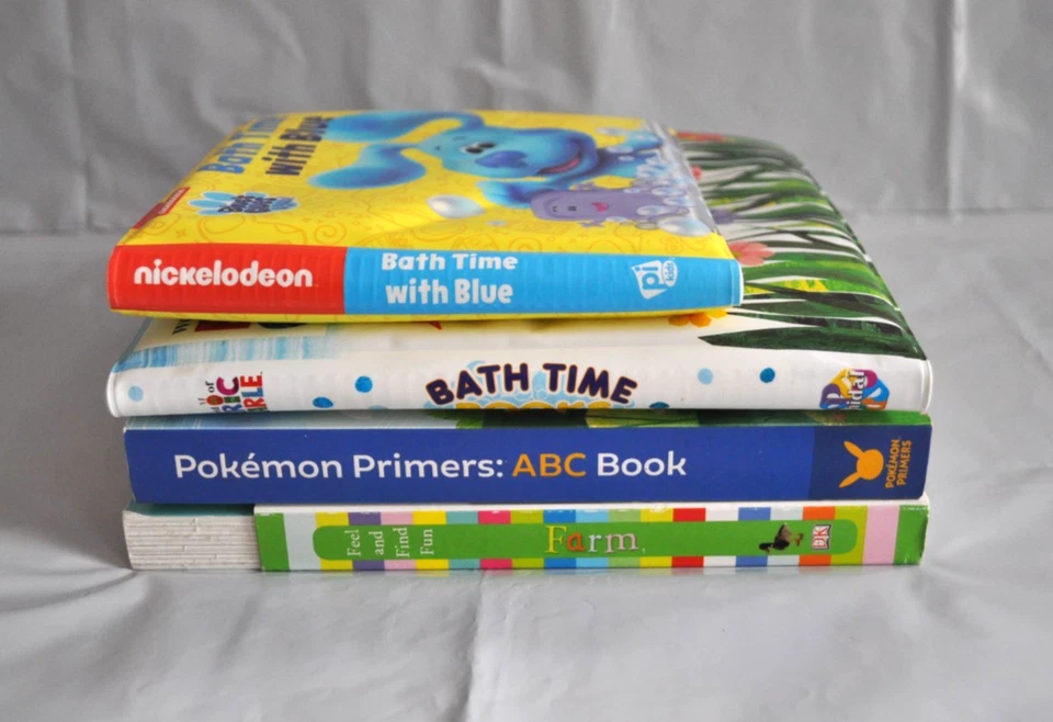 Lot of 4 Bath Time & Board Books Hidden Pictures Touch and Feel Farm ABC Pokémon - Image 2 of 4