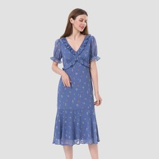 Women's Puff Short Sleeve Ruffle Midi Dress - Universal Thread Blue Floral