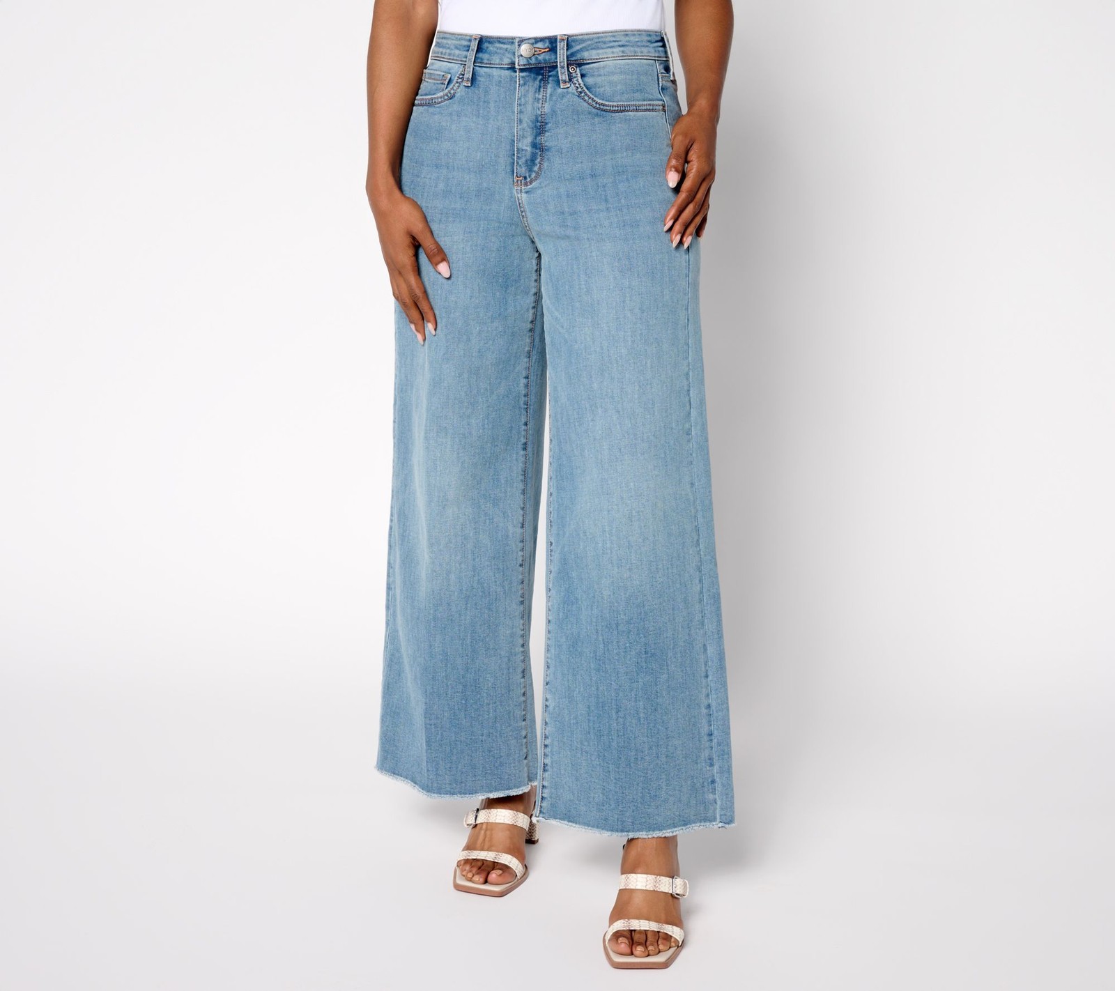 NYDJ Women's Pants Sz 14 High Rise Brodi Wide Leg Ankle Jean Cool Blue A694914