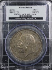 1931 George V Silver Wreath Crown CGS Slabbed and Graded EF 70 Rare