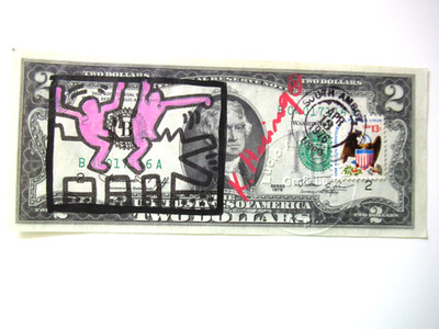 A) K. HARING: 2$ ORIGINAL 1x SIGNIERT, SKIZZIERT, MIT 1. USPS 13. APR 1976 TOPP!