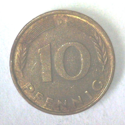 1984 D Germany Coin 10 Pfennig KM#108 German FRG World Exc. VF+ Coins Oak