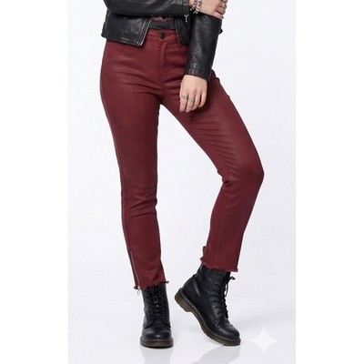 Paige Hoxton Ankle Peg Jeans 29 Red Heartthrob Luxe Coated Ring Zip Raw Hem USA
