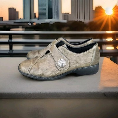  Womens US 9 EU 40 Rieker Antistress Brown Leather Comfort Hook & Loop Loafers