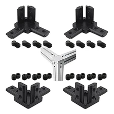 4PCS Black Aluminum Profile Connector， 3-Way End Corner Bracket 3030 Series